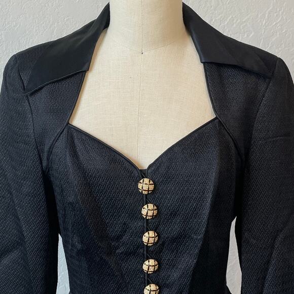 Escada Couture Black Corset Blazer Jacket Size 36 – Gold Button Sculpted Waist - Picture 6 of 13